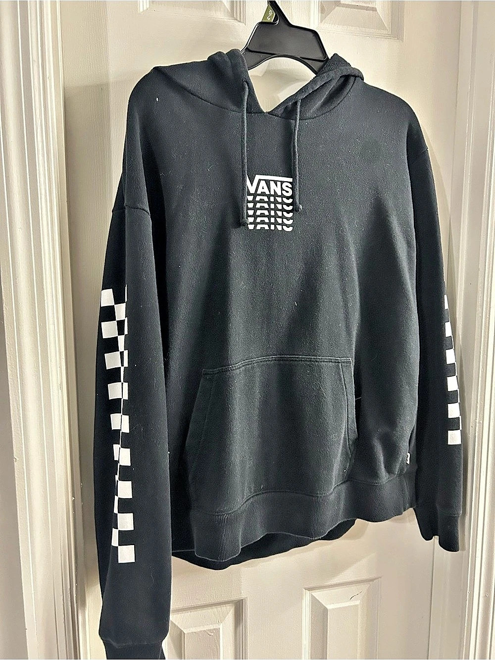 Vans Checkerboard Sleeve Hoodie in Black & White Like New